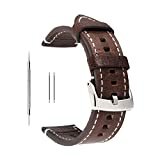 Uhrenarmband aus Echtleder von Berfine, extra weiches Echtleder, Ersatzarmband für Damen- und Herrenuhren, schwarz, braun, 18 mm, 20 mm, 22 mm, dunkelbraun, 22 mm
