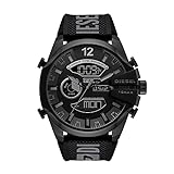 Diesel Herrenuhr Mega Chief, Digitales Uhrwerk, 51 mm schwarzes Edelstahlgehäuse mit Silikonarmband, DZ4593