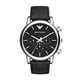 Emporio Armani Uhr für Herren , Chronographenwerk, 46mm Silber / Stahl Edelstahlgehäuse mit einem Lederarmband, AR1828