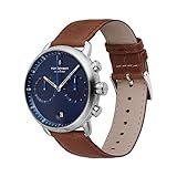 Nordgreen Skandinavische Design Herren Uhr Analog Quarz Silber | Blaues Ziffernblatt | Braunes, auswechselbares Leder Armband | Modell: Pioneer