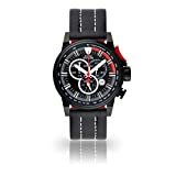 DETOMASO BOTTONE Herren-Armbanduhr Chronograph Analog Quarz schwarzes Edelstahlgehäuse schwarzes Zifferblatt - Jetzt mit 5 Jahre Herstellergarantie (Leder - Schwarz (Naht: Weiß))