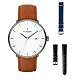 Nordgreen Skandinavische Design Herren Uhr Set Analog Quarz Anthrazit | Weißes Ziffernblatt | 3 auswechselbare Armbänder: Braunes & schwarzes Leder, navyblaues NATO | Modell: Philosopher
