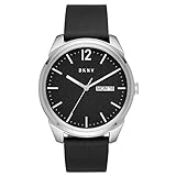 DKNY Damen Quarzwerk Armbanduhr, 46.00mm GehäusegröÃŸe mit schwarz analog Zifferblatt und schwarz Leder Armband NY1604