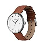 Nordgreen Skandinavische Design Herren Uhr Analog Quarz Anthrazit | Weißes Ziffernblatt | Braunes, auswechselbares Leder Armband | Modell: Philosopher