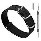 Fullmosa NATO 20mm Uhrenarmband Leder in 3 Farben, Kalbsleder Zulu Militär Armband mit 4 Ringen, Schwarz 20mm