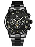 Alienwork Automatikuhr Armbanduhr Herren Damen schwarz Edelstahl Metallarmband Kalender