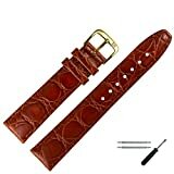 MARBURGER Uhrenarmband 18mm Leder Braun Kroko (Caiman) Prägung Mit Naht - Werkzeug Montage Set 5291832000220