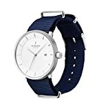 Nordgreen Skandinavische Design Herren Uhr Analog Quarz Silber | Weißes Ziffernblatt | Navyblaues, auswechselbares NATO Armband | Modell: Philosopher