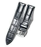 BINLUN Leder Uhrenarmband Krokodilmuster Schnellverschluss Ersatz Kalbsleder Uhrenarmbänder 10 Farben 13 Größen für Herren & Damen(Silberne Schnalle,Schwarz,23mm)