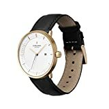 Nordgreen Skandinavische Design Herren Uhr Analog Quarz Gold | Weißes Ziffernblatt | Schwarzes, auswechselbares Leder Armband | Modell: Philosopher