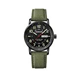 Wenger Herren Armbanduhr Attitude Ø 42mm, Swiss Made, Analog Quarz, Wasserdicht bis 100m, Nylon/Leder Armband, Schwarz/Grün, 01.1541.104