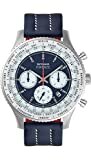 DeTomaso Firenze XXL Herren-Armbanduhr Chronograph Analog Quarz silbernes Edelstahl-Gehäuse blaues Lederarmband blaues Zifferblatt D04-02-01