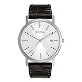 Bulova Classic 96B104 - Herren Designer-Armbanduhr aus Stahl - Armband aus Leder - Elegantes Design - Schwarz