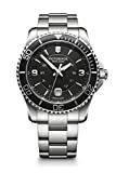 Victorinox Herren Armbanduhr Maverick Large Ø 43mm, Swiss Made, Analog Quarz, Wasserdicht bis 100m, 3-Fach Saphirglas, Edelstahl Armband, Schwarz/Silber, 241697