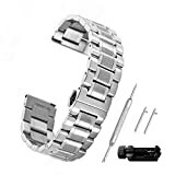 Beauty7 Unisex Edelstahl Uhrenarmband 21mm Silber mit Faltschließe Gerade Anstoß Länge VerstellbarVerkürzungswerkzeug Link Entferner 4 STK Federstege und Federstift WBL00026ST21a