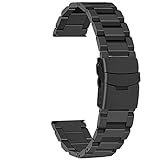 Juntan Armband 18mm Uhrenarmband aus gebürstetem Metall Ersatzarmband aus schwarzem Edelstahl Uhrenarmbänder für Damen Herren mit umklappbarer Druckknopfschnalle