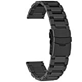 Juntan Armband 18mm Uhrenarmband aus gebürstetem Metall Ersatzarmband aus schwarzem Edelstahl Uhrenarmbänder für Damen Herren mit umklappbarer Druckknopfschnalle