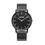 EXTRI X3018 BBMB Edelstahl Armbanduhr Damen Herren schwarz schwarzes Mesh Armband