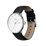 Nordgreen Skandinavische Design Herren Uhr Analog Quarz Silber | Weißes Ziffernblatt | Schwarzes, auswechselbares Leder Armband | Modell: Philosopher