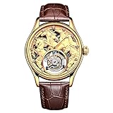 HWCOO Luxus Tourbillon Uhr Handgefertigte High-End-Uhren Tourbillonwerk Acht Pferde Männer Uhr doppelseitige Hohle mechanische Uhren (Farbe : Golden)