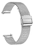 XIRUVE Uhrenarmband Edelstahl Mesh Schnellverschluss Ersatzband für Damen Herren 12-24mm (12mm, Silber)
