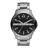 Armani Exchange Herren-Armbanduhr mit drei Zeigern, Edelstahl, 46 mm Gehäusegröße, grau, Armband