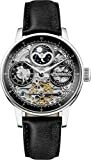 Ingersoll The Jazz 42 mm Automatik-Mondphasenuhr für Herren mit silbernem Skelett-Zifferblatt und Schwarz Echtlederarmband I07701