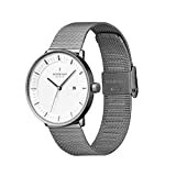 Nordgreen Skandinavische Design Herren Uhr Set Analog Quarz Anthrazit | Weißes Ziffernblatt | 2 auswechselbare Armbänder: Braunes Leder & anthrazites Mesh | Modell: Philosopher