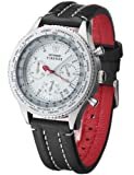 DETOMASO FIRENZE Herren-Armbanduhr Chronograph Analog Quarz schwarzes Lederarmband weißes Zifferblatt SL1624C-CH