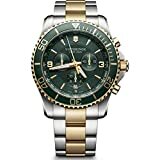 Victorinox Herren-Uhr Maverick Chronograph, Herren-Armbanduhr, analog, Quarz, Wasserdicht, Gehäuse-Ø 43 mm, Armband 22 mm, 208 g, Grün/Silber/Gold