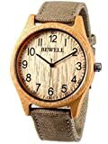 Alienwork Armbanduhr Herren Damen gelb Canvas-Armband grün Natur-Bambus Handgefertigt