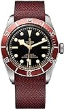 Tudor Heritage Black Bay Herren-Armbanduhr mit Stahlgehäuse auf burgunderrotem Stoffband M79230R-0009