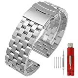 Kai Tian 20mm Armbanduhr Silber Prämie Matt 5 Reihen Doppelschlösser Edelstahl Uhrenarmband Ersatz Metall Uhrenband für Damen Herren Band Armband