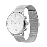 Nordgreen Skandinavische Design Herren Uhr Analog Quarz Silber | Weißes Ziffernblatt | Silbernes, auswechselbares Mesh Armband | Modell: Pioneer