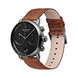 Nordgreen Skandinavische Design Herren Uhr Analog Quarz Anthrazit | Schwarzes Ziffernblatt | Braunes, auswechselbares Leder Armband | Modell: Pioneer