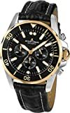 JACQUES LEMANS Herrenuhr Liverpool Lederarmband massiv Edelstahl ip-Gold/Bicolor Chronograph 1-1907ZD