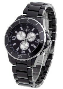 DETOMASO Herrenuhr Quarz Edelstahlgehäuse Keramikarmband Saphirglas ANCONA Keramik Chronograph Trend schwarz/schwarz DT1037-A