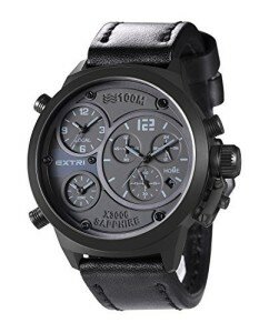 EXTRI Chronograph Herrenuhr X3006C Edelstahl Lederarmband Saphirglas