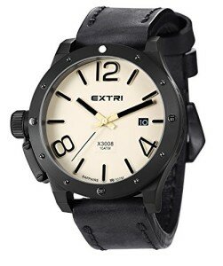 EXTRI Chronograph Herrenuhr X3008A Edelstahl Lederarmband Saphirglas