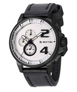 EXTRI Chronograph Uhr X3004E Edelstahl Lederarmband Saphirglas