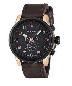 EXTRI Herren Chronograph Uhr X3001D Edelstahl Lederarmband Saphirglas