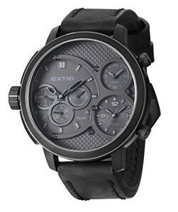 EXTRI Oversize Herrenuhr X3002B Edelstahl Lederarmband Saphirglas