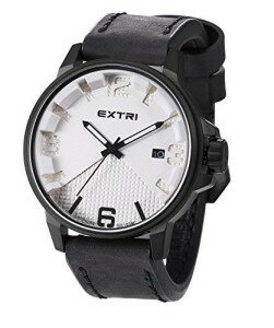 EXTRI Oversize Herrenuhr X3007D Edelstahl Lederarmband Saphirglas