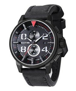 EXTRI Uhr Chronograph X3003D Edelstahl Lederarmband Saphirglas